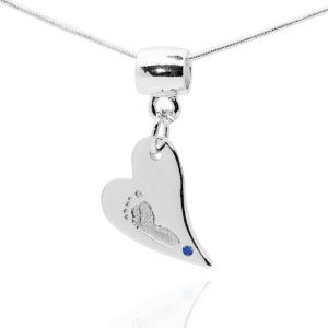 footprint Heart Pendant with blue stone